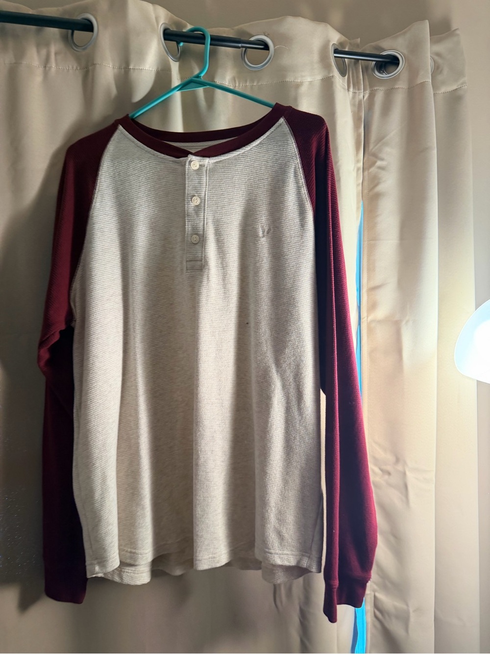 American Age Long-Sleeve Henley - Burgundy and Light Gray